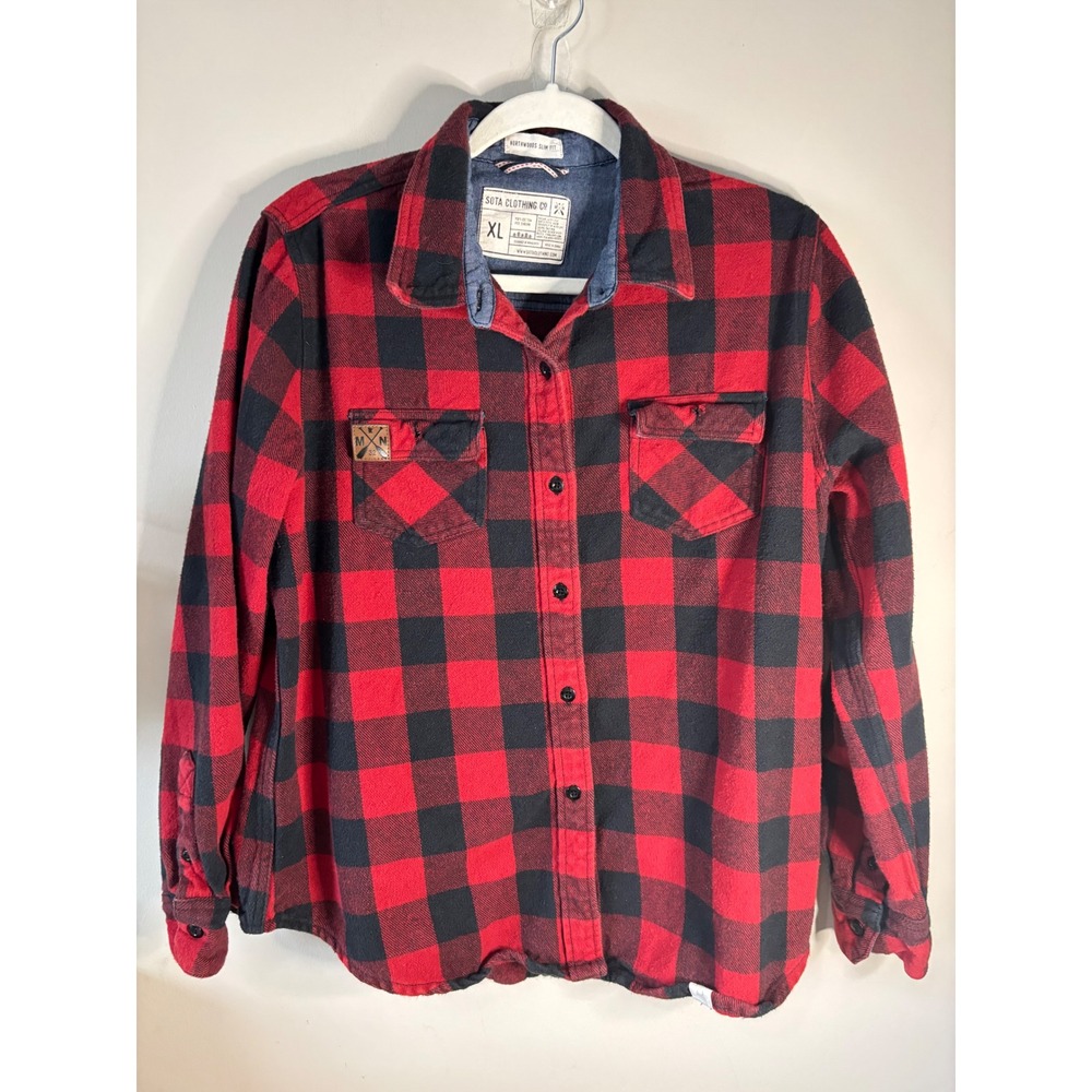 Sota Clothing Co Northwoods Slim Fit Buffalo Plaid Flannel Shirt Red Black XL